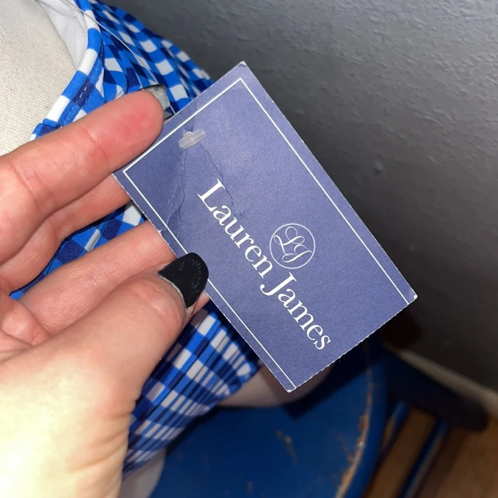 NWT $52 Lauren James High Waisted Shirred Gingham Swim Bottoms Size Small!